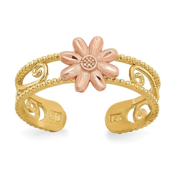 Two-tone Flower Toe Ring in 14 Karat Gold - Picture 1 of 6